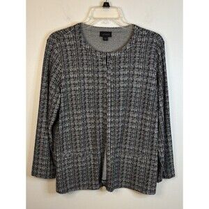 J JILL Wearever Black White 3-Hook Closure Cardigan Medium Lightweight Stretch